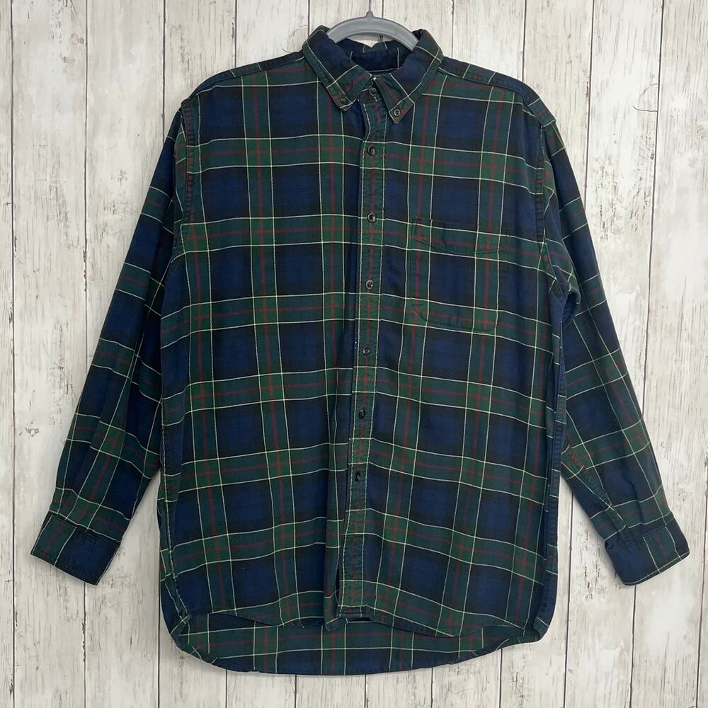 L.L. Bean Plaid Long Sleeve Flawed Cotton Holiday Outdoors Button Down Shirt MED